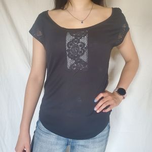 Black tee with lace detailing